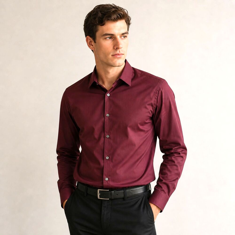 J Ferrar Burgundy Dress Shirt Slim Fit Men’s M 15-15.5 32-33 Button Up